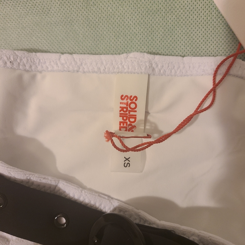 Solid & Striped Rachel Belted Bikini Bottom in White Embossed Floral - Picture 6 of 7